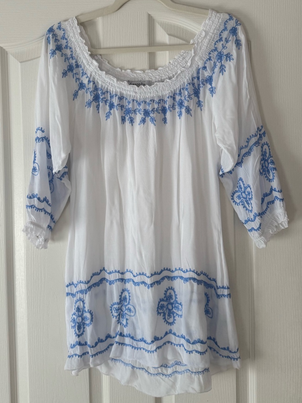 Fresco Embroidered Tunic - white and blue